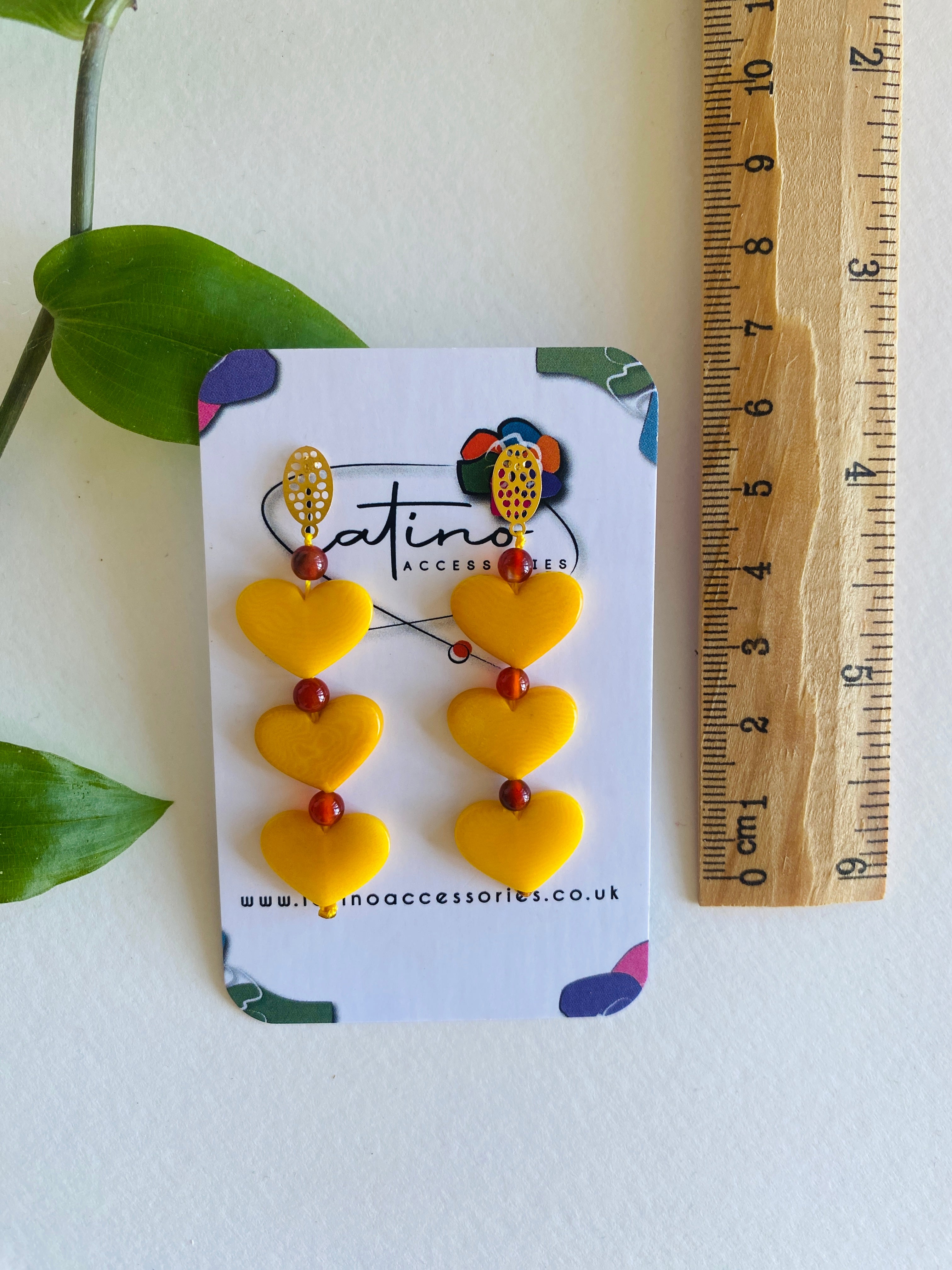 Three Hearts Earrings - Yellow